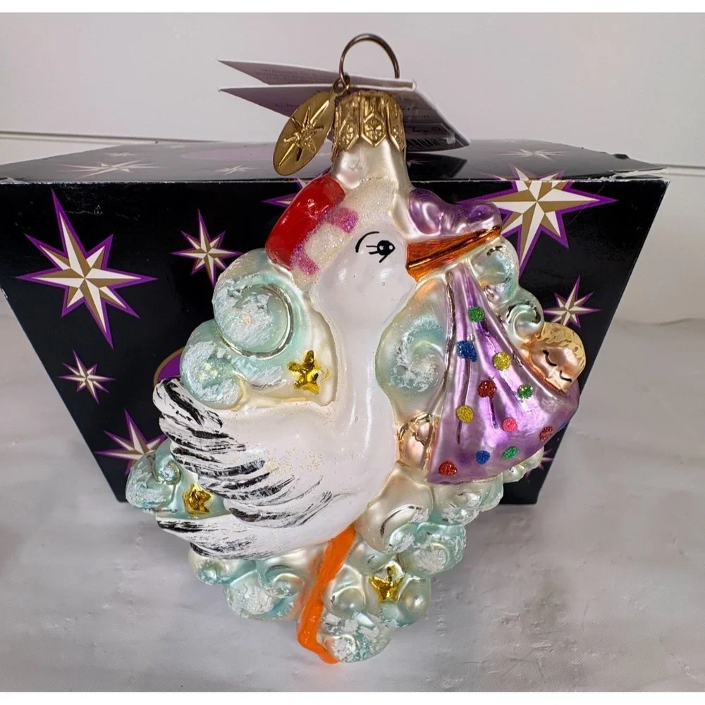 Retired Christopher Radko Expressing a Blessing Baby Stork With Tag Ornament